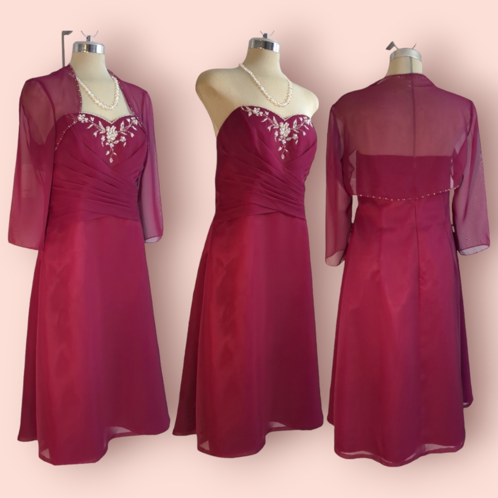 DA VINCI Strapless Burgundy Embellished Beaded Dress Size 16